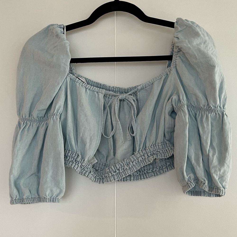 ZARA | LINEN BLEND CROP TOP W/ OPEN BACK - Picture 6 of 8